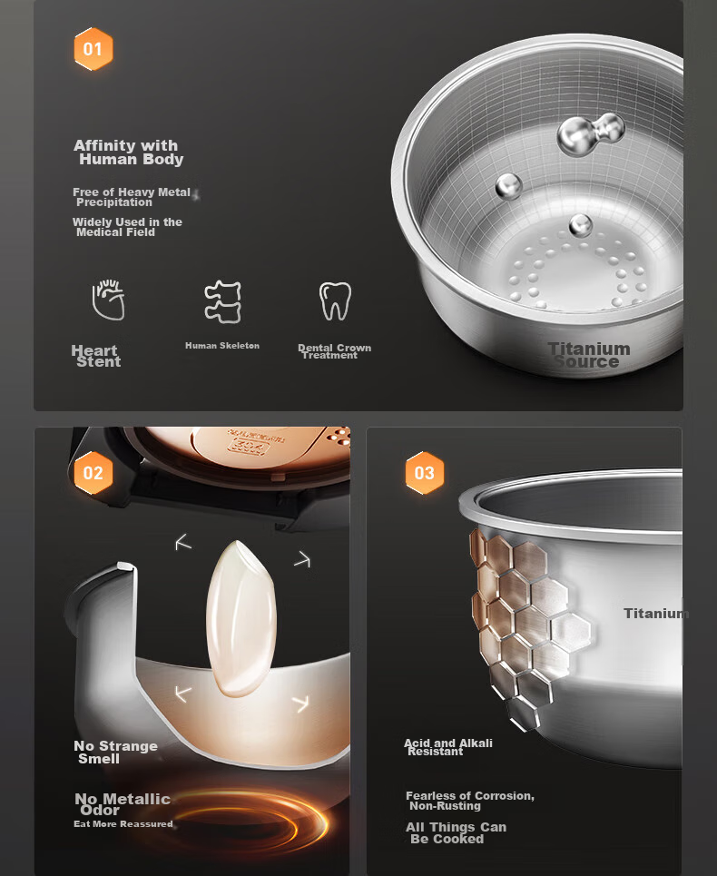 Midea Pure Titanium, Zero Coating, Low Sugar, 3L Rice Cooker, Home Use, Small Size for 2-3 People, Chiyama IH Dual Heating Source, Heats up Xiaomi Porridge, Titanium Pot CFB3066T 9