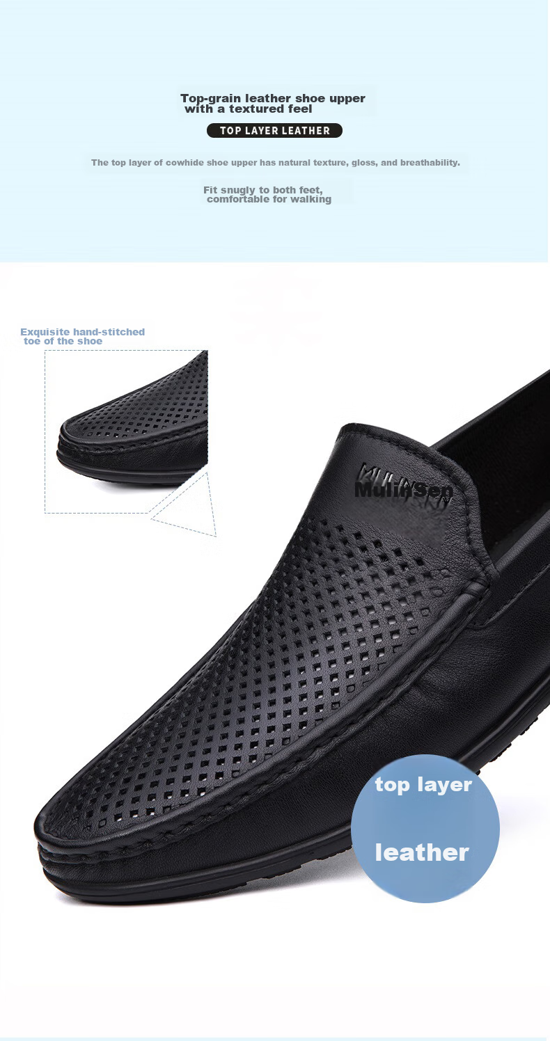 MULINSEN Men's Shoes, Top-Grain Leather, Business Casual Soft-Soled Loafers, Size 42, Black, 19591 15