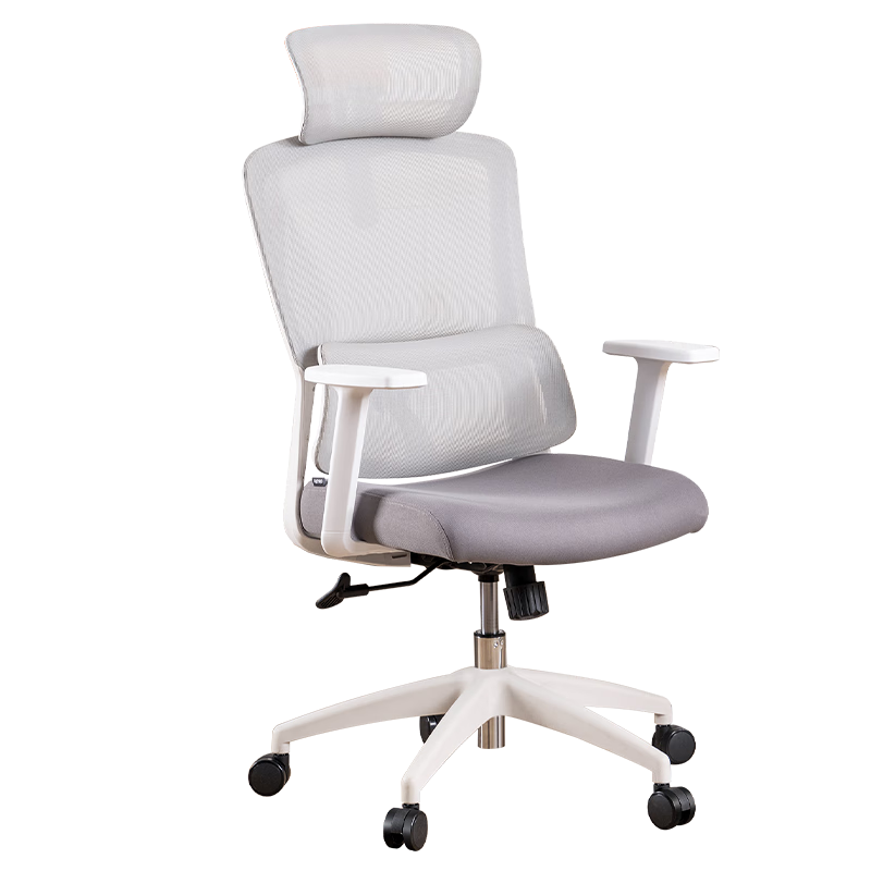 Deli Ergonomic Office Chair with Dual Headrests And Adjustable Armrests, Height-Adjustable Home Chair, White Frame