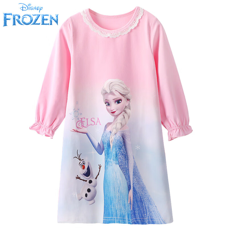 Disney Children's Pajamas, Frozen Girls' Nightgown, Baby Girl Home Wear, Summer And Autumn Air-Conditioned Room Sleepwear, Pink, Size 110