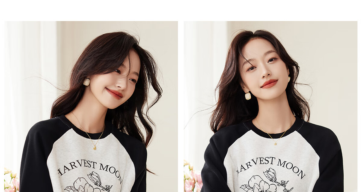 PinCai Relaxed Fit Sweatshirt Elegant Floral Print Crew Neck Colorblock Raglan Sleeve Versatile Jacket P143W1007 34