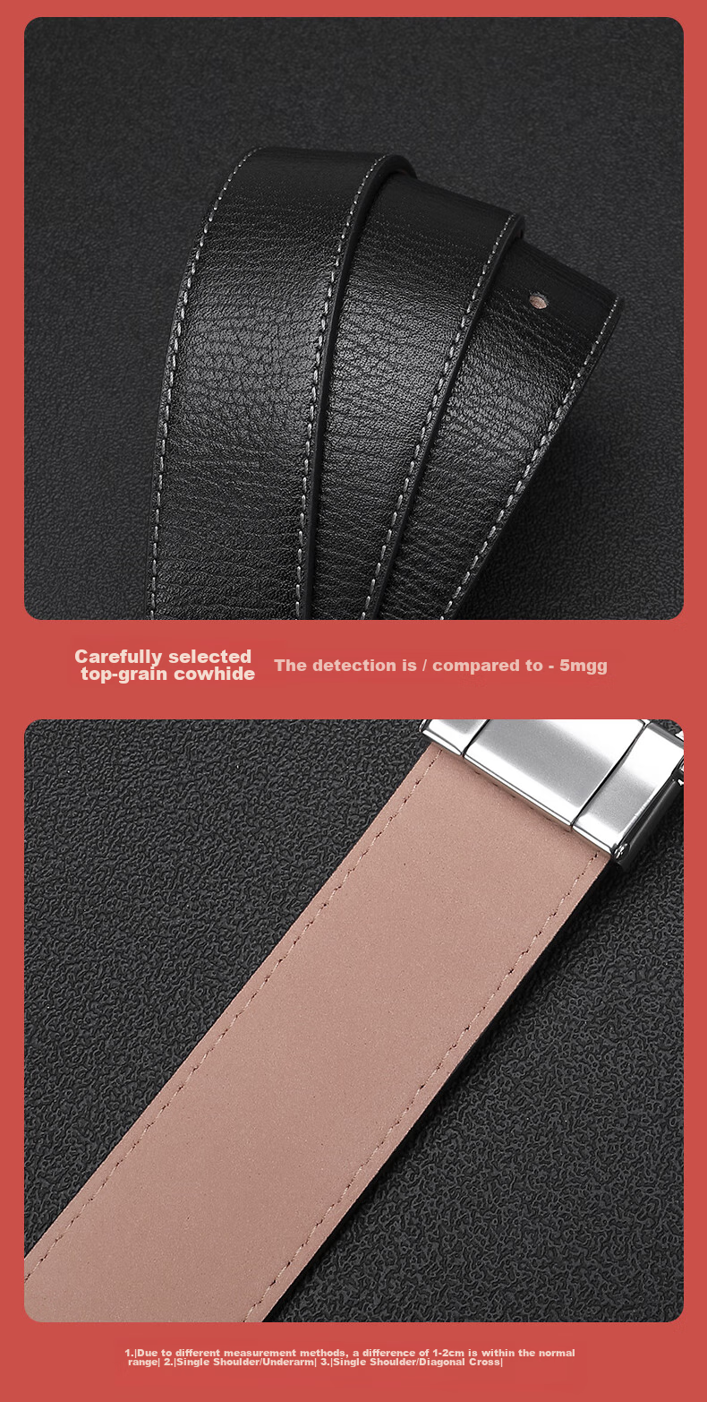 ELLE HOMME Business Men's Leather Belt, Top-Grain Cowhide Buckle Waistband, Hollow Buckle Trouser Belt, Birthday Gift for Boyfriend 5
