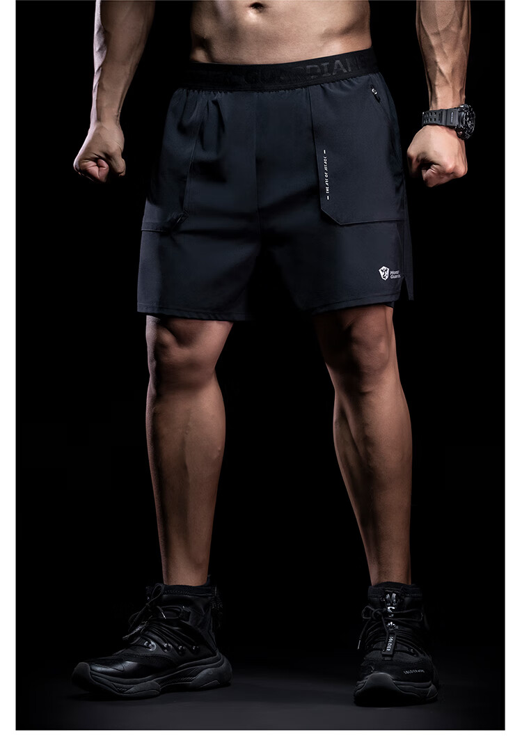 Monster Guardians Men's Sports Shorts with Double-Sided Lining for Summer, Marathon, Basketball, Outdoor Quick-Dry Athletic Pants, Black, Size L 10