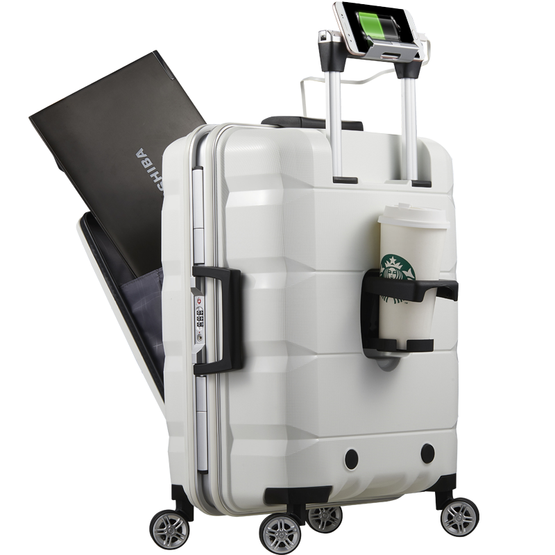 LUCKY CLUB Aluminum Frame Suitcase with Wheels for Men And Women, Business Travel Luggage, Stylish Multifunctional Front Opening 24-Inch Trolley Case