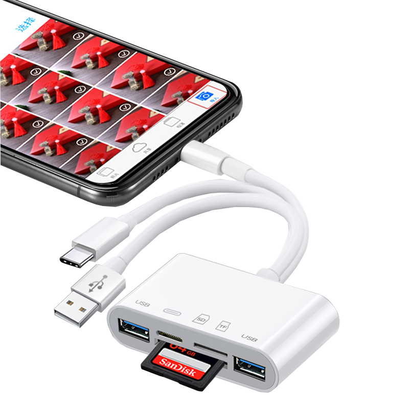 JOWOYE Apple Card Reader OTG Multi-Function Adapter for Phone And Computer USB Camera SD/TF Memory Card Converter IPad Hard Drive Adapter Huawei Type-C Tablet Connection Cable High-Speed