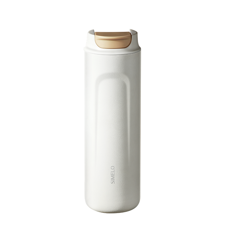 SIMELO French Press Coffee Filter Cup, Cold Brew Pot, 316 Stainless Steel Insulated Mug, Seattle White, 470ML