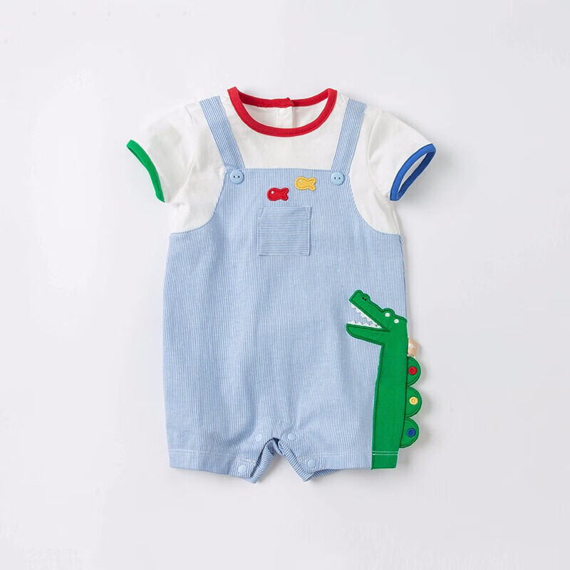 DAVE & BELLA Baby Clothes, Newborn Onesie, Infant Romper, Summer Thin Cotton Bodysuit, Male DB17261 Blue, Baitiao Pattern, 59cm