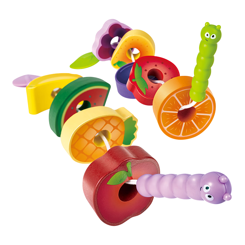 Hape (Germany), Children's Toy, Large Particle Wooden Stringing Bead Building Blocks, Hungry Caterpillar Fruit Threading Toy E1072