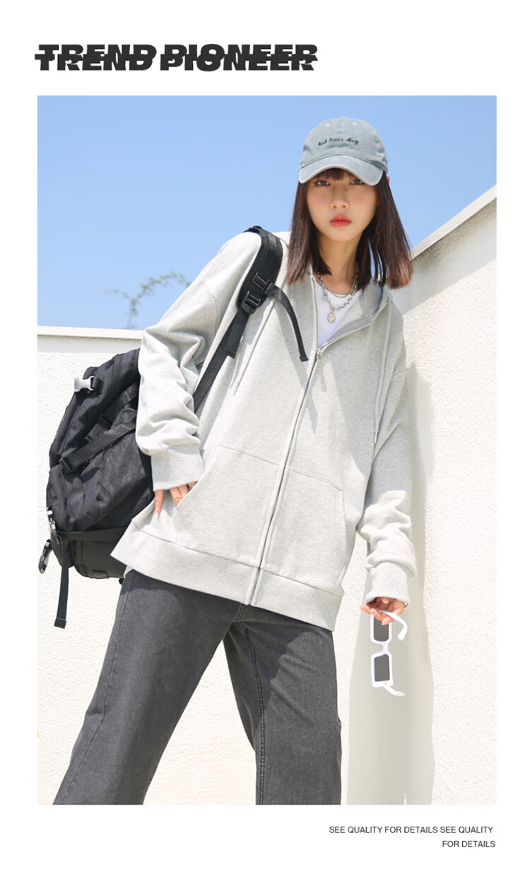 Jeanswest Hooded Sweatshirt for Women, Spring And Summer Zip-Up Cardigan, Loose-Fitting Simple Korean Style Casual Sports Jacket, Milk White, Size M 19