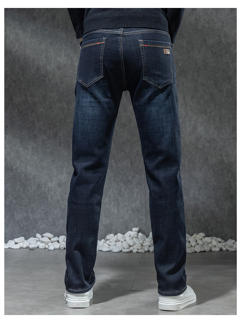 百圆裤业加绒牛仔裤男棉弹舒适加绒加厚修身直筒裤长裤子男裤q1966