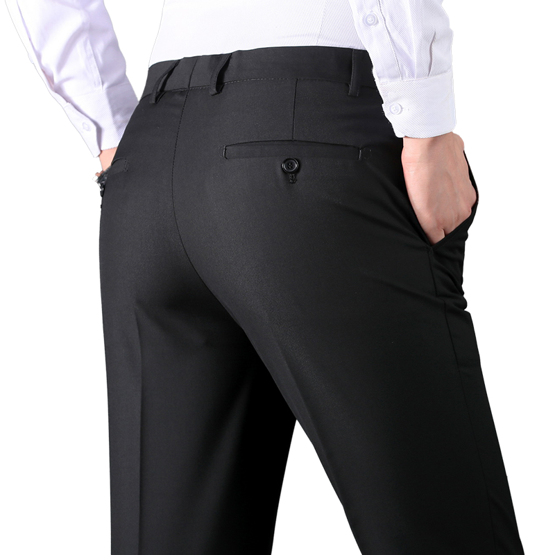 ROMON Wrinkle-Free Non-Iron Dress Pants for Men, High-Waisted Loose Casual Business Suit Trousers Straight-Leg Dad Pants
