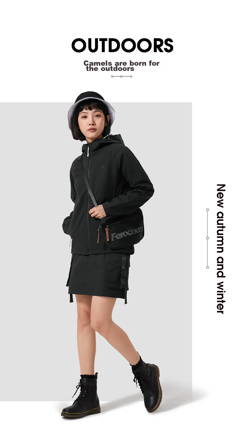 CAMEL Outdoor Soft Shell Jacket for Couples, Waterproof And Windproof, Fleece-Lined Hooded Coat, Trendy, AA22263750 27