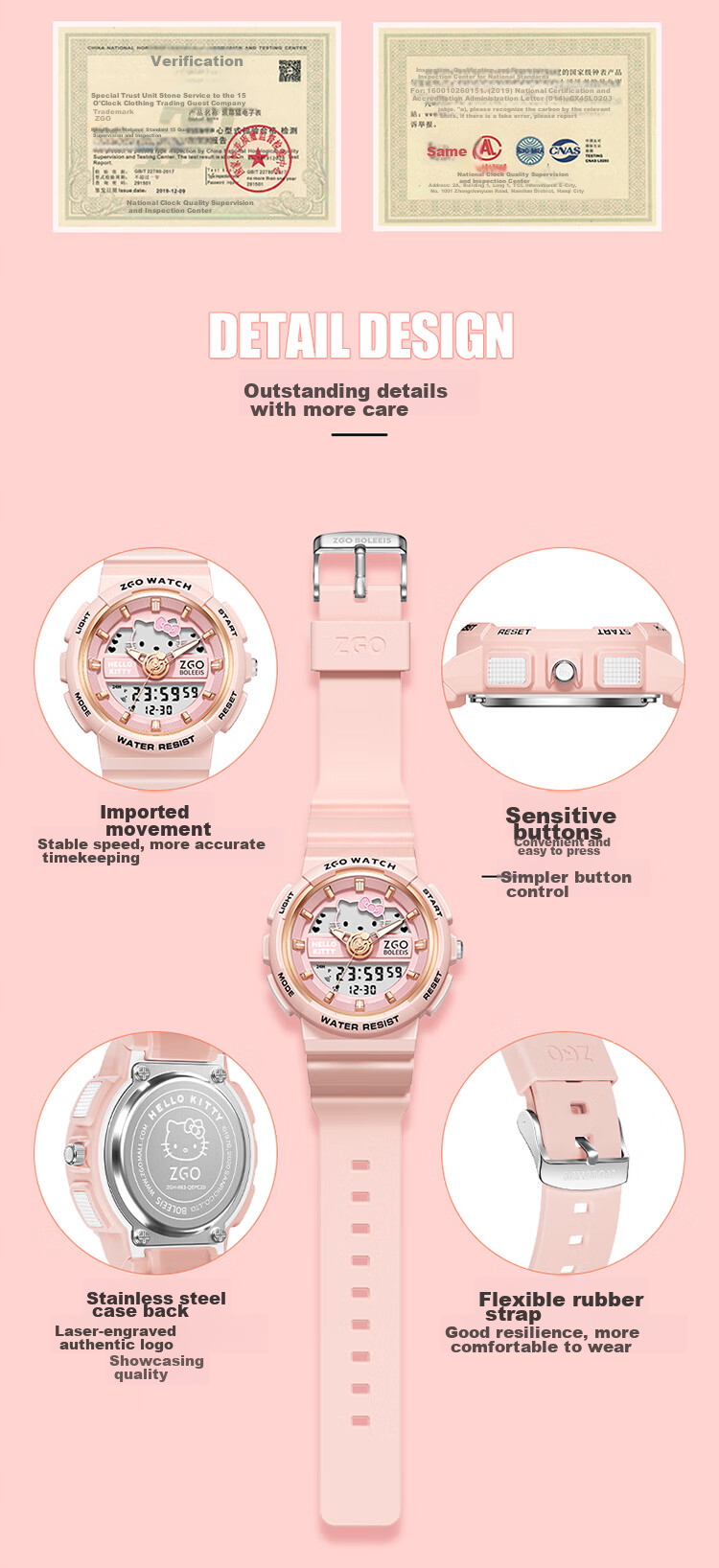 Hello Kitty Student Watch for Female Middle And High School Students, Dual Display Sports Digital Watch with Waterproof Luminous Function, Children's Watch Sanrio 12