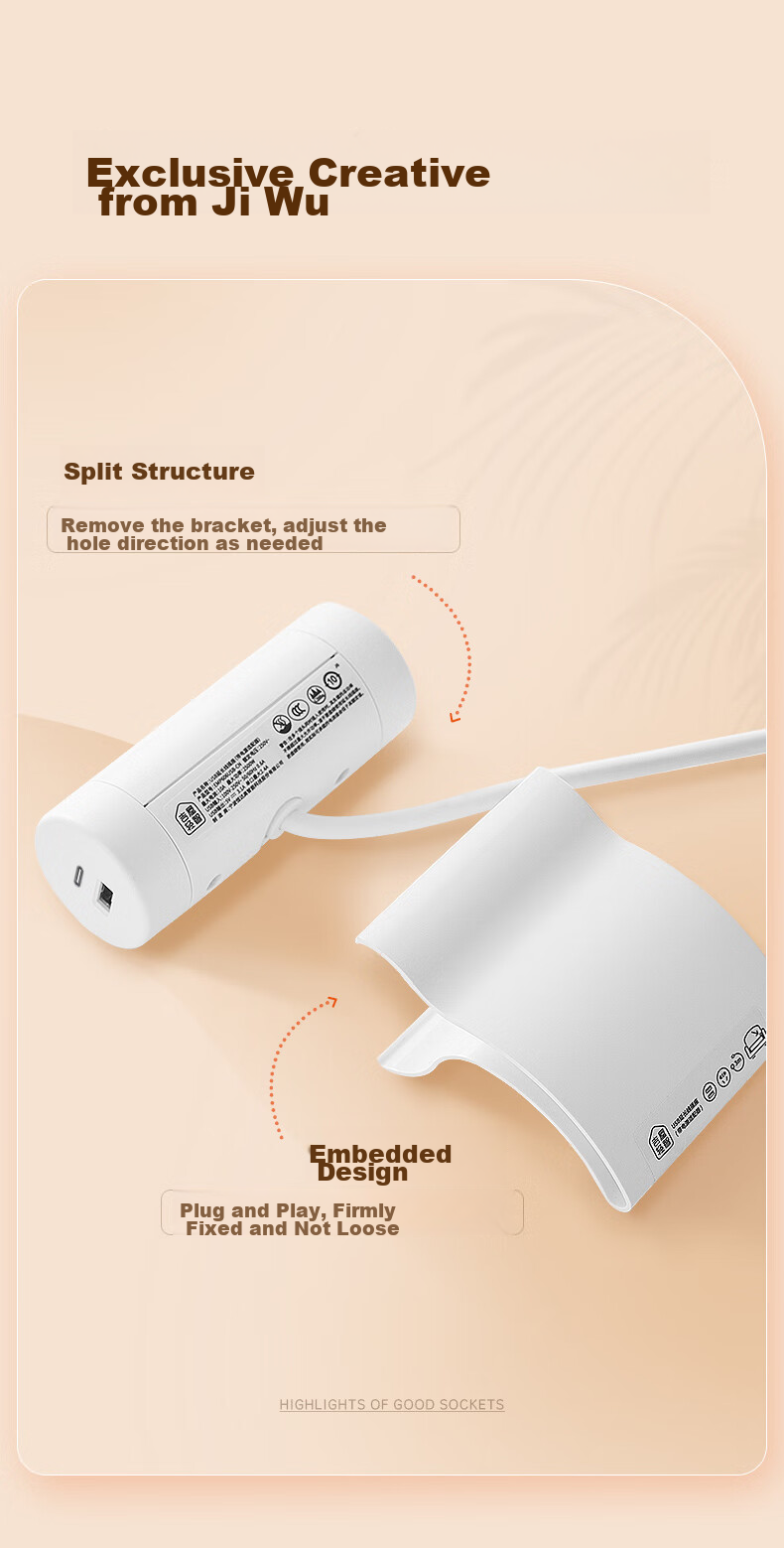 Jiwuqingzhi USB Sofa Socket Type-C Interface + 1 Outlet, Hidden Wiring Dorm Bedside Power Strip/Extension Cord/Power Bar/Outlet Strip, 3m Long Version, White 2