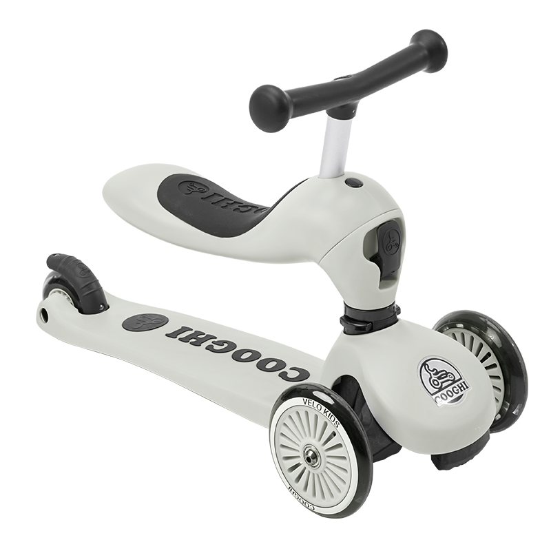 COOGHI Children's Scooter V2, Two-In Multifunctional Kids' Bike, Gravity Steering, Quiet, for Ages 1-5, Birthday Gift, Classic Gray