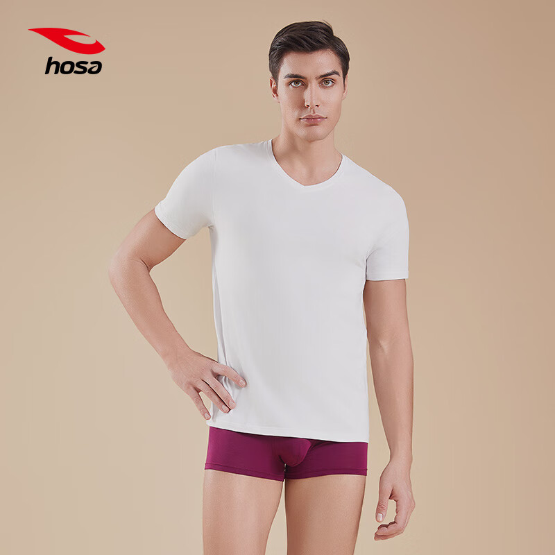 Hosa Men's Tank Top, Short-Sleeve T-Shirt, Athletic Elastic Slim-Fit Cotton Modal Casual Undershirt, White, L