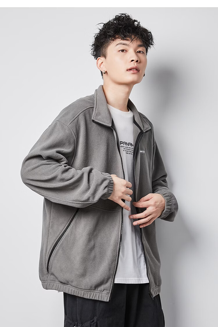 TonLion Men's Sherpa Fleece Jacket, Stand Collar, Loose Casual Jacket, Elegant Gray/second Batch, Size L 16