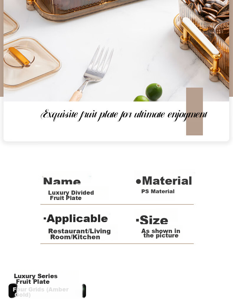 BJ Fruit And Nut Dish with Lid, High-End Divided Plate for Home Use, Candy Snack Luxury Dessert Tray, 6 Compartments, Champagne Color 12