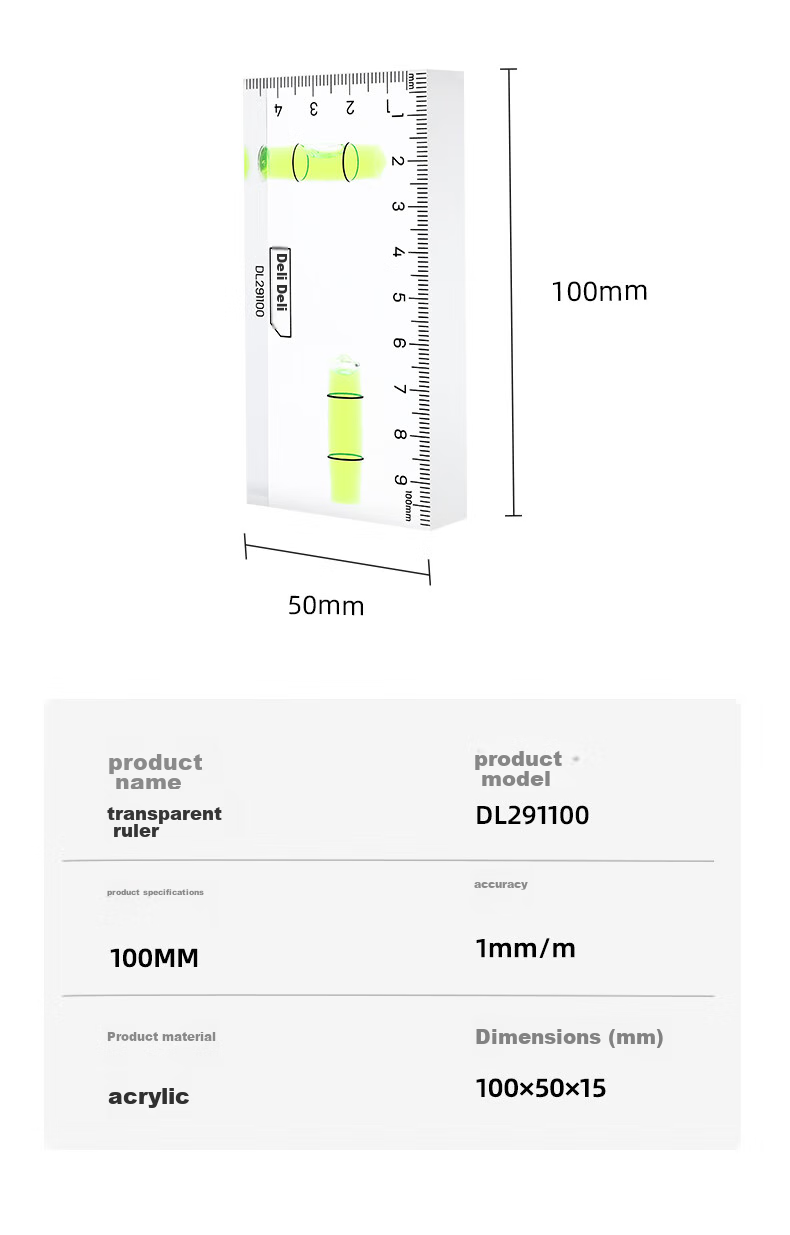 Deli Mini Spirit Level, High-Precision Level Ruler, Transparent Level Gun with 100mm Body 8