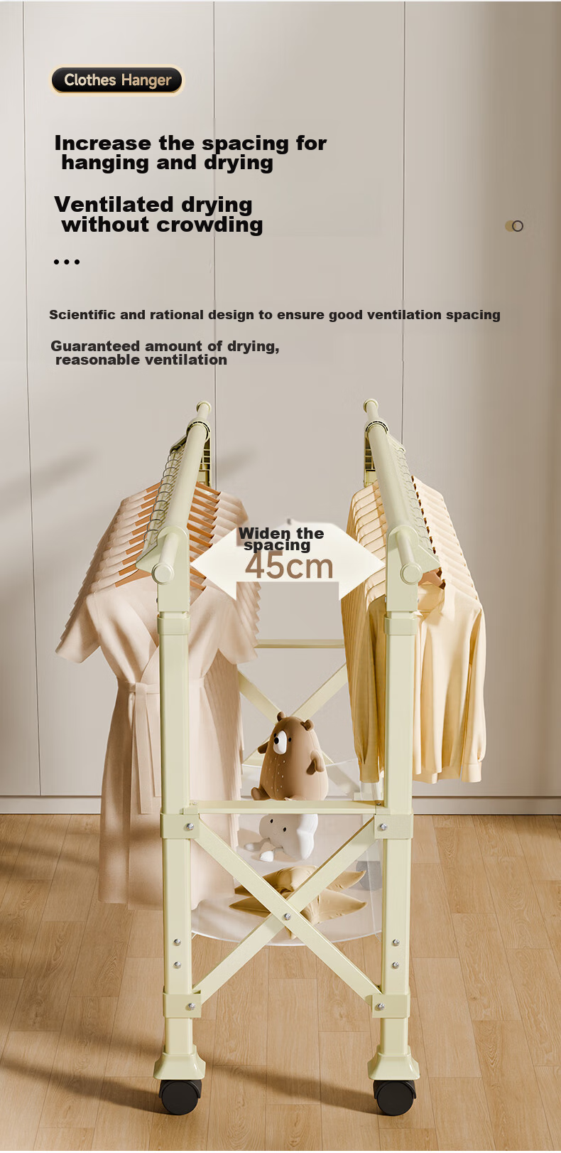 Cenggao Clothes Drying Rack, Floor-Standing No Installation Required, Home Balcony Folding Drying Pole, Third Generation Milk White Color, Height Adjustable, Large Size 7