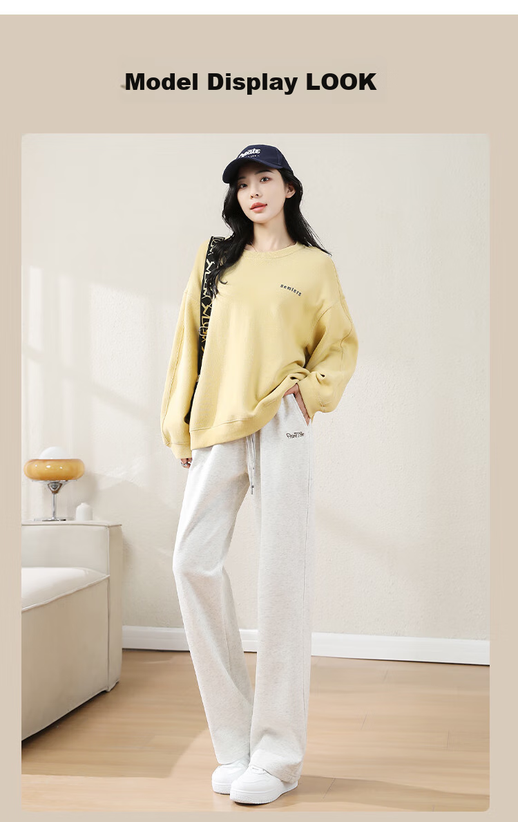 FitonTon Women's Casual Pants, Spring And Summer Straight-Leg Sports Chenille Wide-Leg Trousers, Flowing Floor-Length Pants, High-Waisted Slimming Sweatpants 12