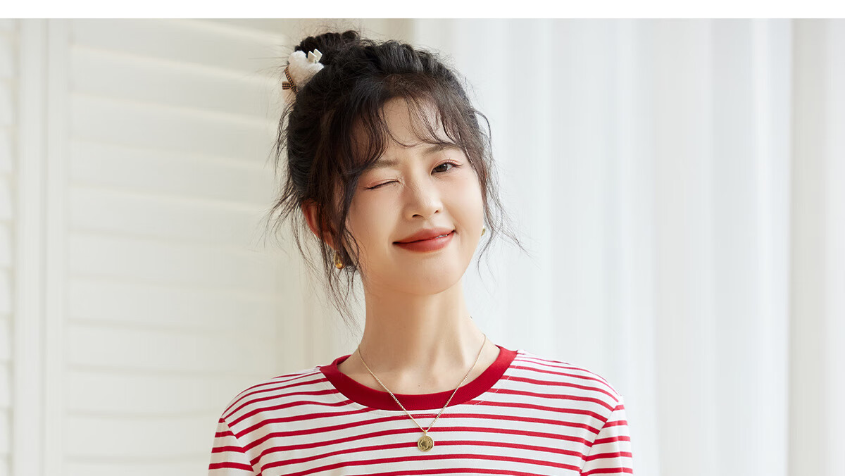 Halo Queen Long-Sleeve T-Shirt for Women, Spring And Autumn Round Neck, Heart Embroidery Striped Base Shirt, Casual Fashion Top, New Product H143T2005 47