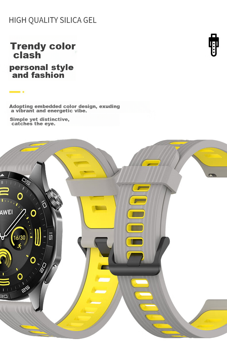 KMaxAI Compatible Silicone Watch Band for Huawei Watch GT6/5 46mm, Contrasting Color Watch GT4/3/2 Pro Dopamine Sports Watch Strap, Fresh Replacement Wristband, Black And Gray 12
