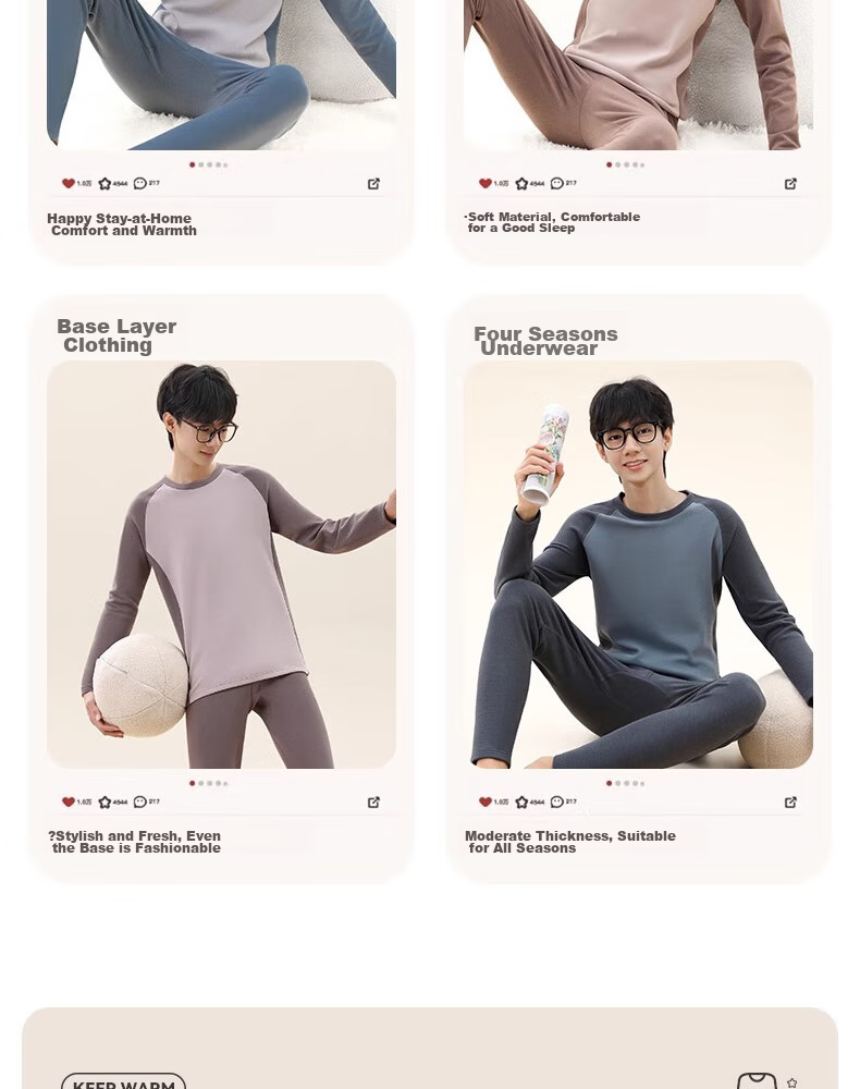 YUZHAOLIN Thermal Underwear Set for Men, Middle And High School Students, Autumn And Winter Fleece-Lined Top And Bottom, Cotton Sweater for Older Childre 7