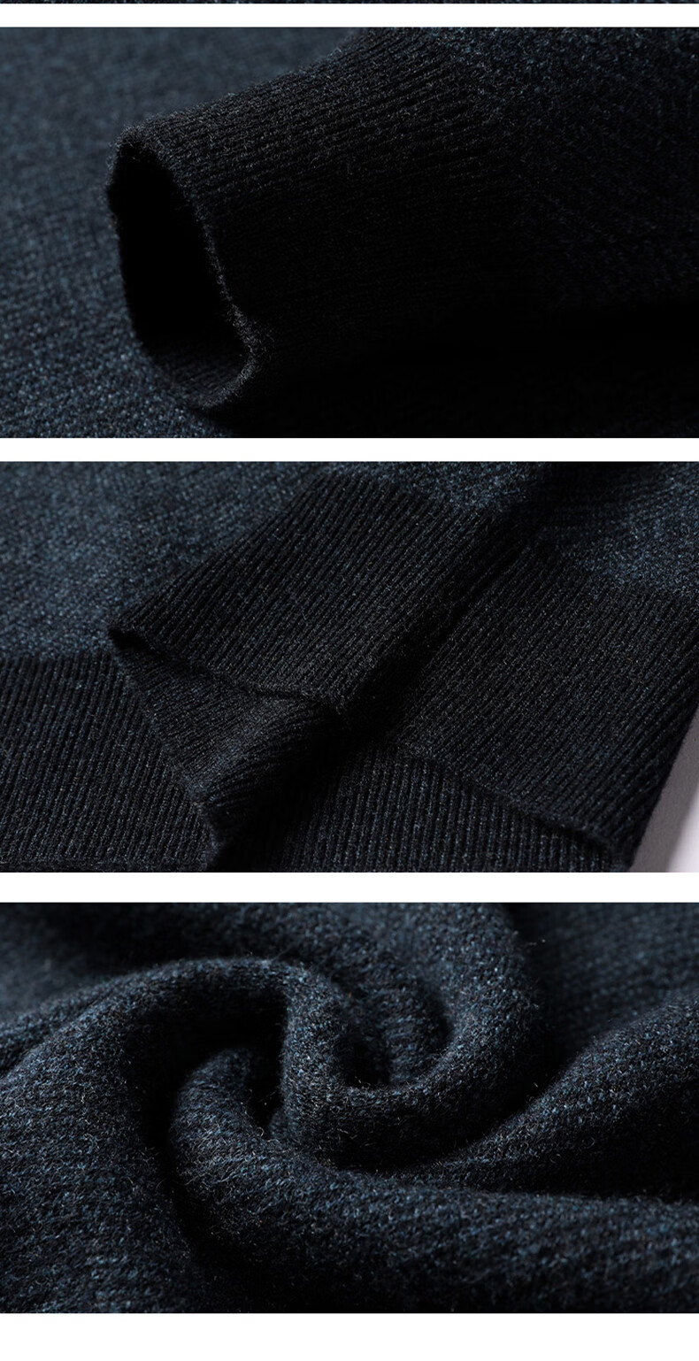 Hengyuanxiang 100% Pure Wool Men's V-Neck Thick Sweater Heart-Shaped Collar Men's Clothing 15213601 Blue Black 170/88A 10