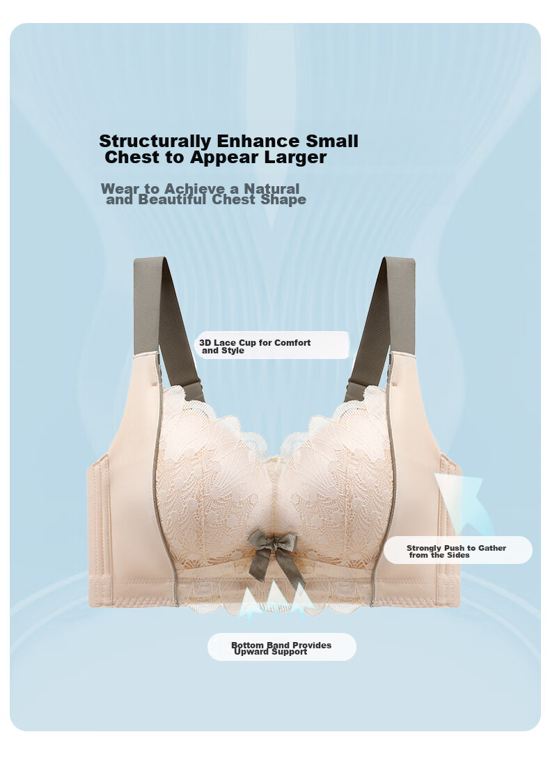 MiiOW Women's Sexy Lace Bra, Push-Up for Small Breasts, Lift And Prevent Sagging, Wireless, Enhancing Bra, Nude Color, Size 34AB 8