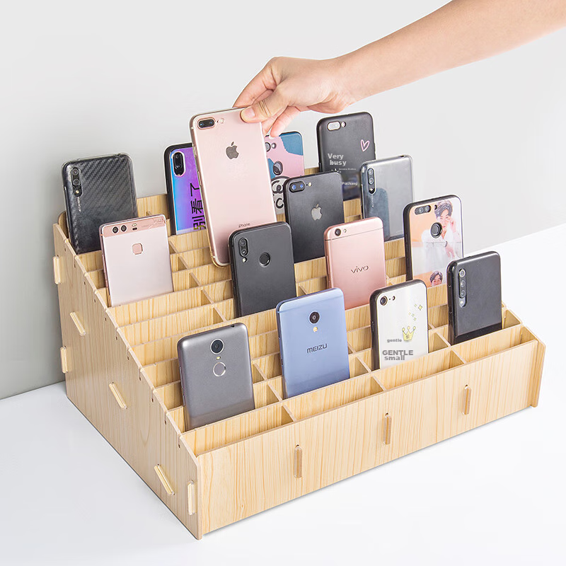 Jinlongxing Wooden Desktop Organizer Box with Multiple Compartments for Phone Storage, Office Meetings, Classroom Organization And School Supplies, 48 Slots