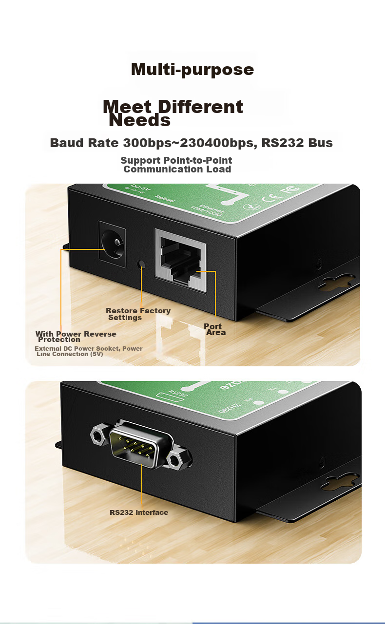 BIAZE Serial Server, RS232 to Ethernet Converter, IoT Network Module, Single RJ45 Port Gateway, TCP/IP Networking Device with Management 6