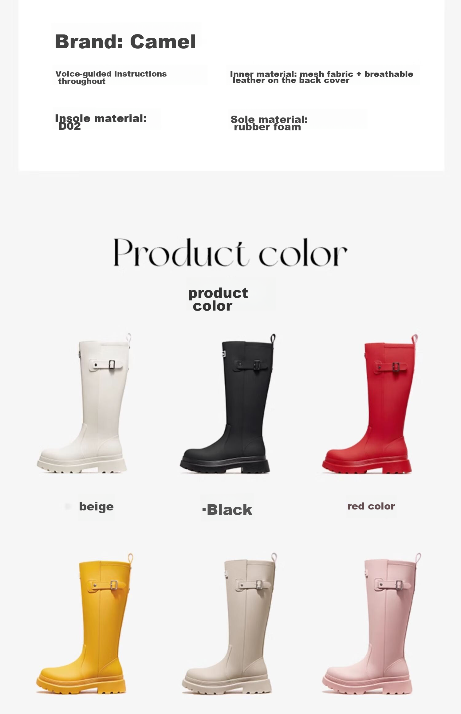 CAMEL Red Combat Boots, Stylish Rain Boots, Outdoor Shoes for Women, Water-Friendly Shoes, Waterproof Non-Slip Tall Boots 3008A 13