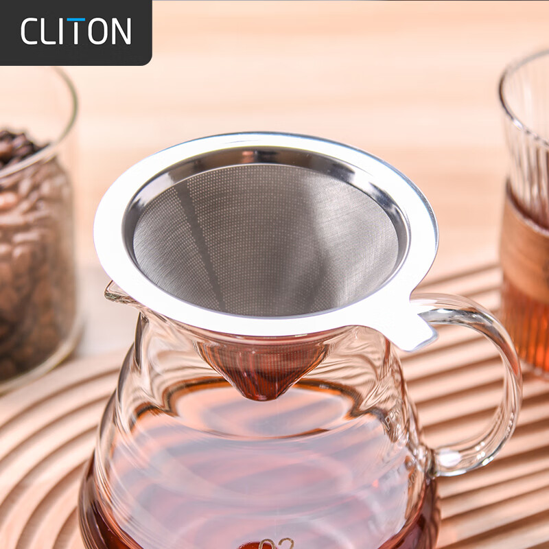CLITON Pour-Over Coffee Dripper, Home Coffee Maker with 304 Stainless Steel Filter Mesh, for 1-2 Servings