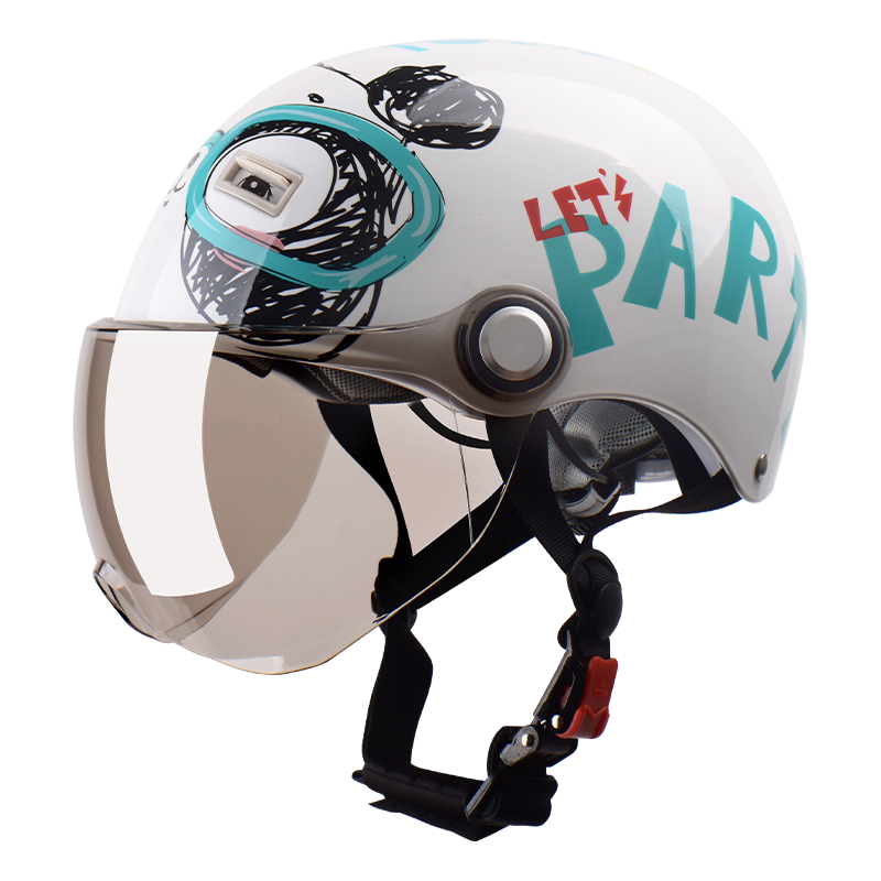 YEMA 3C Certified 238S Children's Helmet for Girls And Boys, Summer Lightweight Baby Electric Motorcycle Half Helmet, Kids Electric Scooter Safety Helmet, White + Short Coffee-Colored Visor