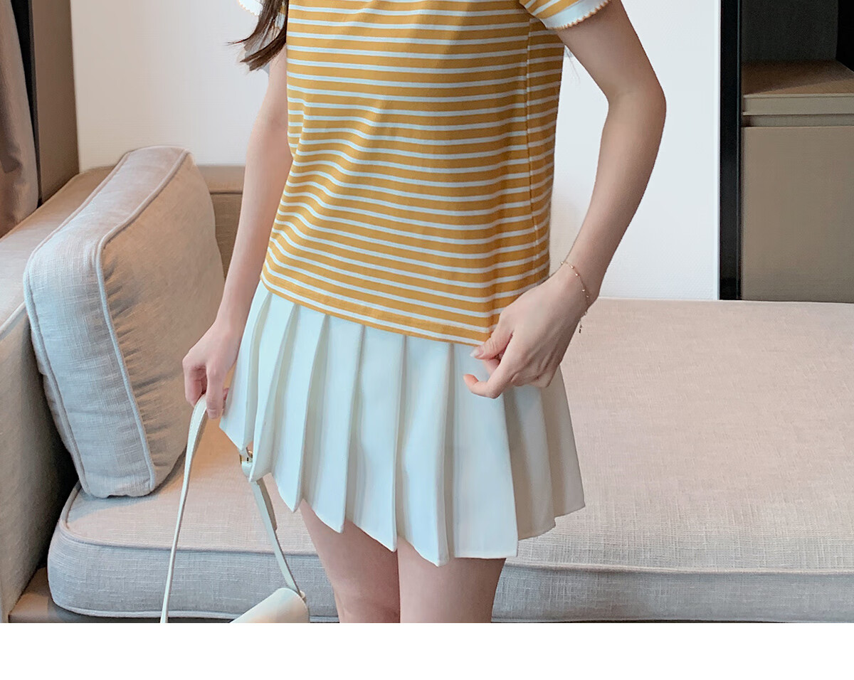 Halo Queen Women's Summer Polo Collar Short Sleeve T-Shirt, Casual Loose Versatile Collared Striped Top H143T1597 28