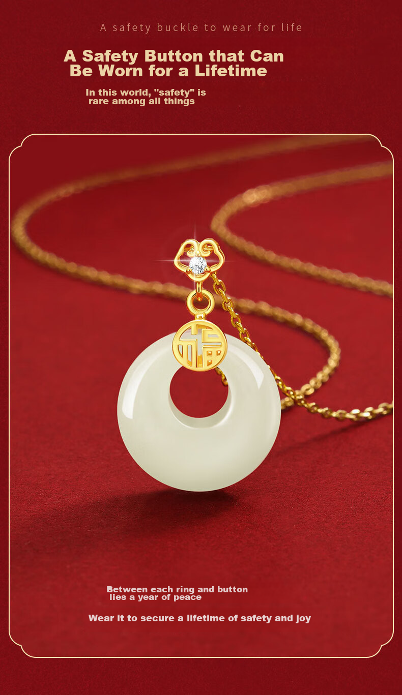 Zhenshangyin China Gold Peace Buckle Silver Necklace for Women, Hetian Jade 2026 New Mid-Autumn Festival Birthday Gift for Girlfriend with Zirco 4