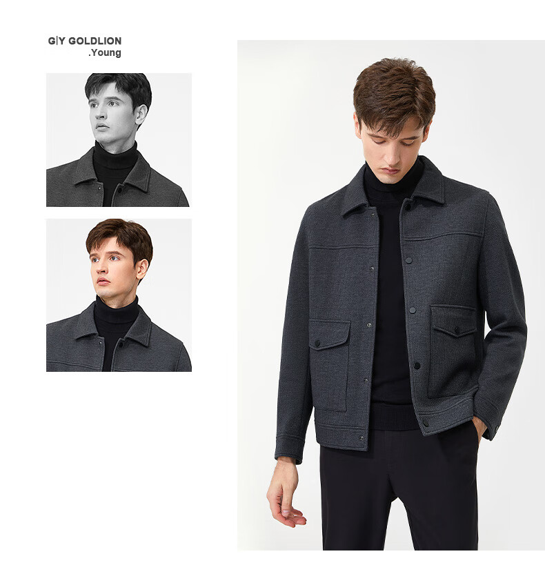 Goldlion GY [Containing Cotton Wool] Men's Jacket, Autumn And Winter Lapel Jacket, JWF1799-LK120 Gray, 2XL 14