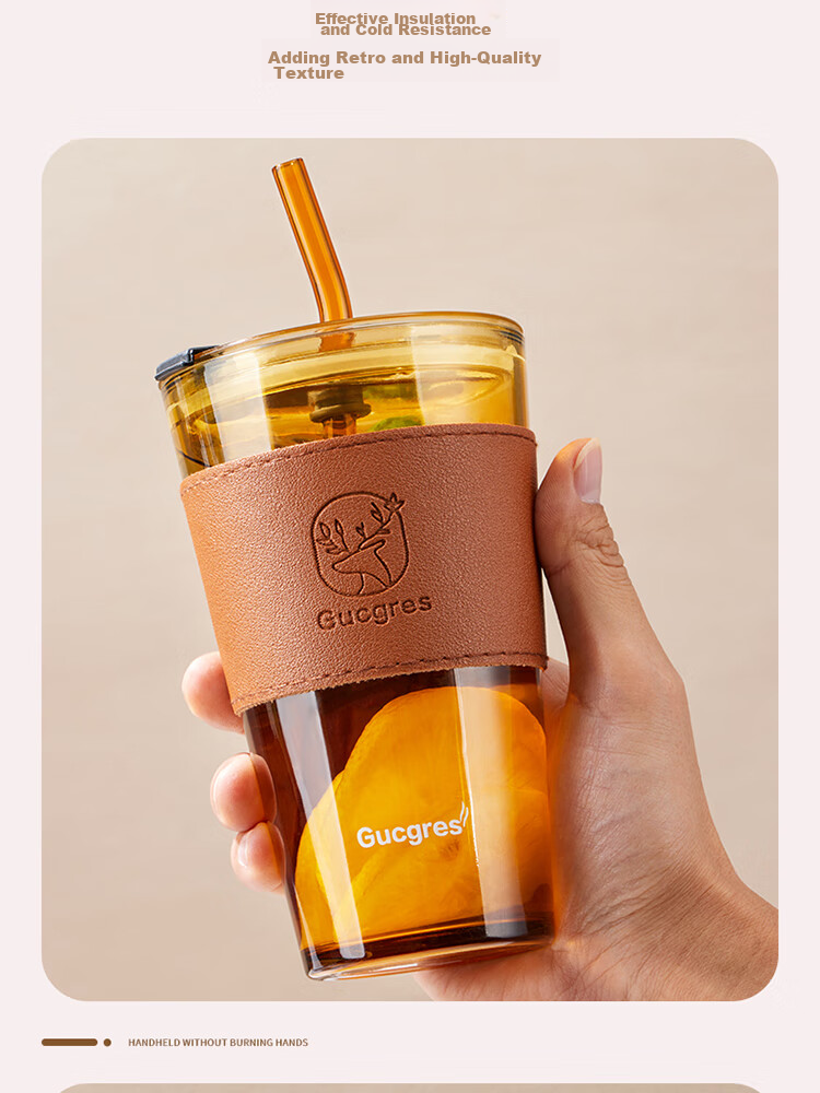 BJ Glass Water Cup, Bamboo Joint Cup with Straw, Water Cup with Lid, Coffee Mug, Gift Glass Beverage Cup, 450ML 4