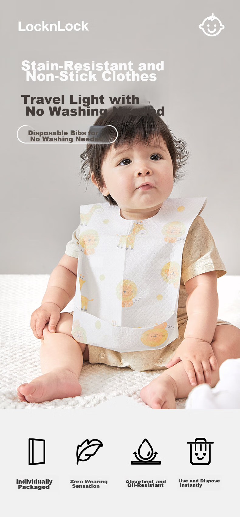 LOCK&LOCK Disposable Bibs for Babies, Summer Waterproof Baby Feeding Bibs, No-Wash Drool Bibs, 20 Pieces/pack 1