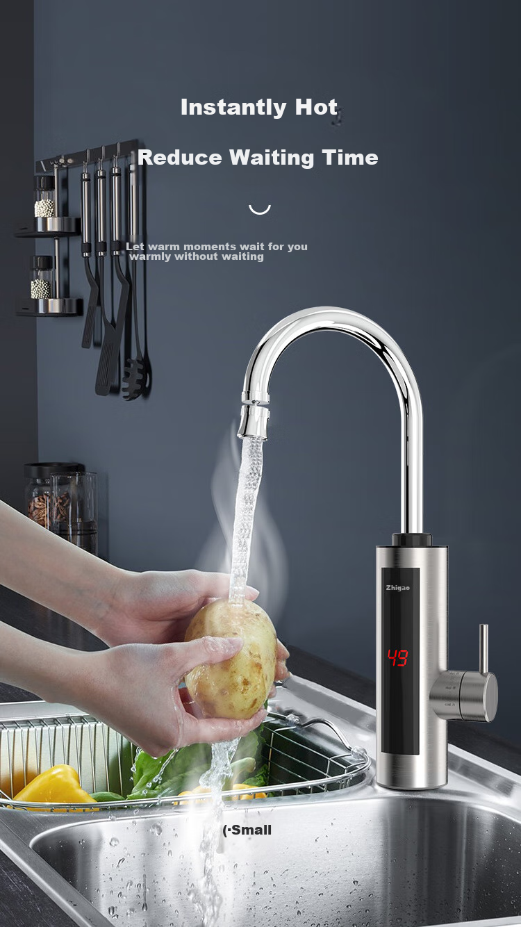 CHIGO Stainless Steel Constant Temperature Electric Water Faucet, Variable Frequency Constant Temperature Rapid Heating Household Cold And Hot Dual-Use Electric Water Heater, Bottom Inlet Instant Heating Type ZG-KBS31B with Free Leak Protectio 3