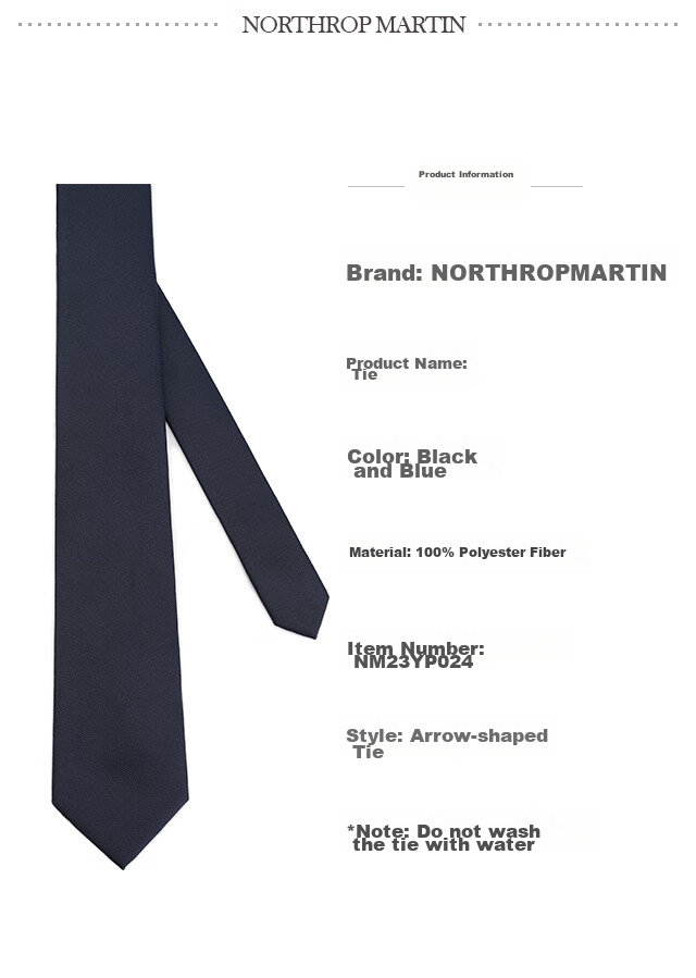 NORTHROP MARTIN High-Quality Necktie for Men, Business Suit, Groom's Wedding Tie, Hand-Tied, Campus Style, Black And Blue, Gift for Middle School Students 5