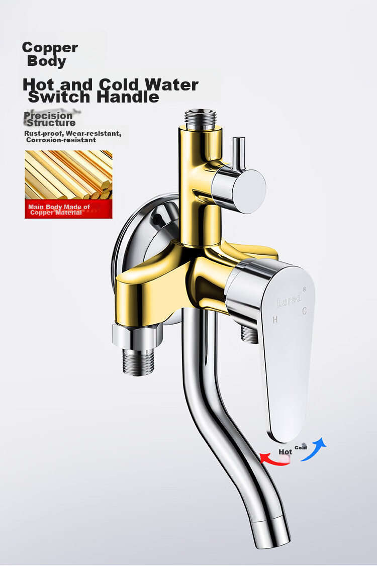 Larsd Shower Mixing Valve, Surface-Mounted Shower Faucet Mixer with Copper Body, Hot And Cold Shower Head Switch LD6306 6