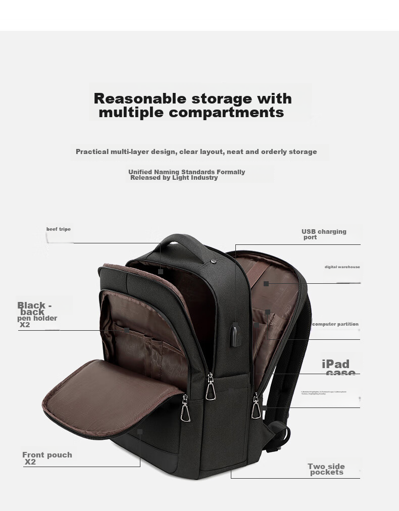 Edison Men's Backpack Business Travel Commute Laptop Bag Water-Resistant Backpack E02-2 Gray 7
