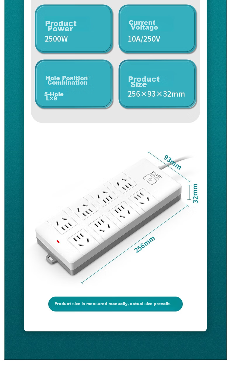 Deli 3C Certified National Standard Safe Power Strip/Extension Cord/Surge Protector with Master Switch, Child Safety Lock, 8 Outlets, 3 Meters, 18262 14