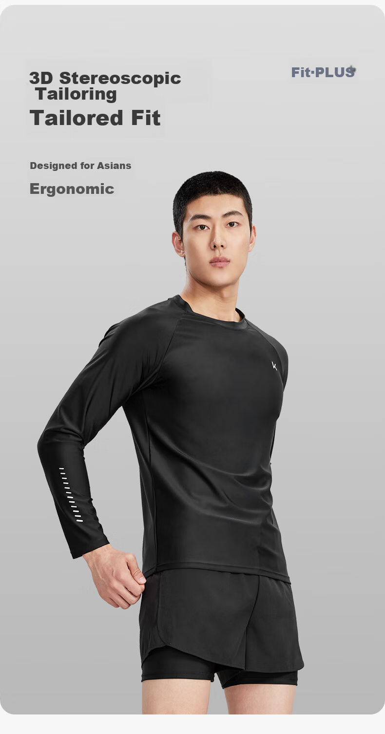 Keep Men's Long-Sleeve Swimsuit, Quick-Dry, Anti-Embarrassment, Professional Hot Spring Surfing Suit, Swimming Gear, Black, XL 11