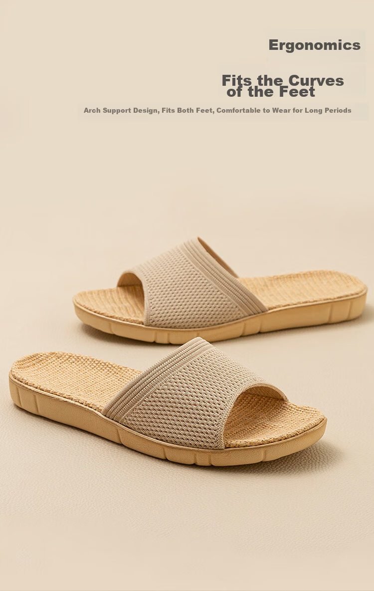 Mandobel Four Seasons Cotton Linen Slippers Lightweight Comfortable Home Fashion Slippers Striped Mocha Coffee Size 42-43 6