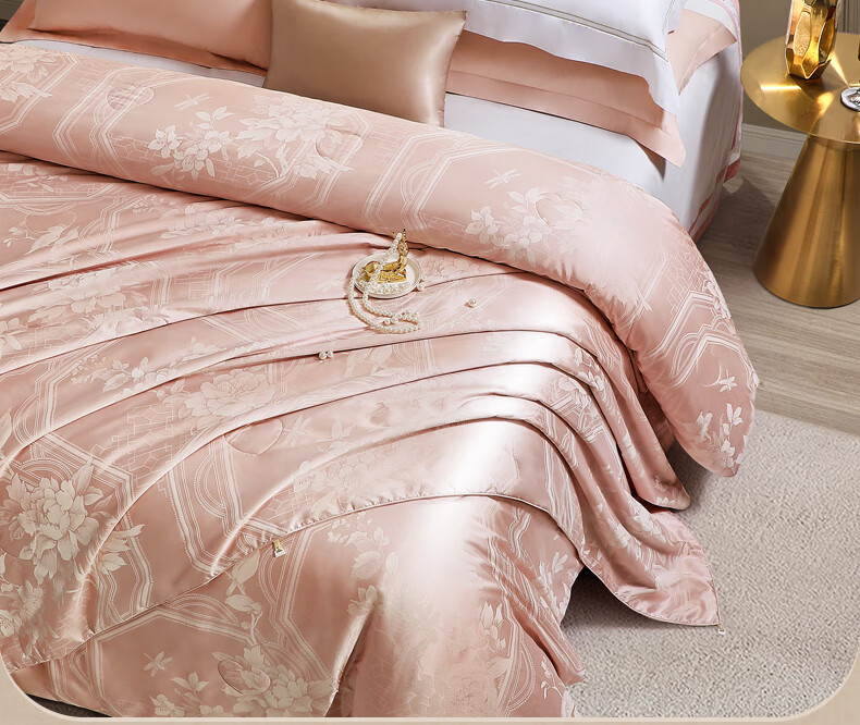 FUANNA 100% Silk Comforter, Spring And Autumn Quilt, Jacquard Antibacterial Double-Layer Duvet, Single Two-In Quilt Insert, 152*210cm, Huajia 2