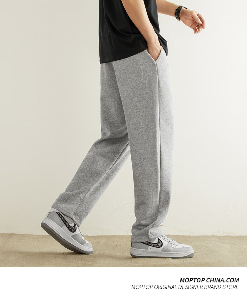 MMOPTOP Men's Casual Pants, Spring And Summer Cotton Trendy Thin Loose-Fitting Draping Wide-Leg Trousers, FY06 Black L 3