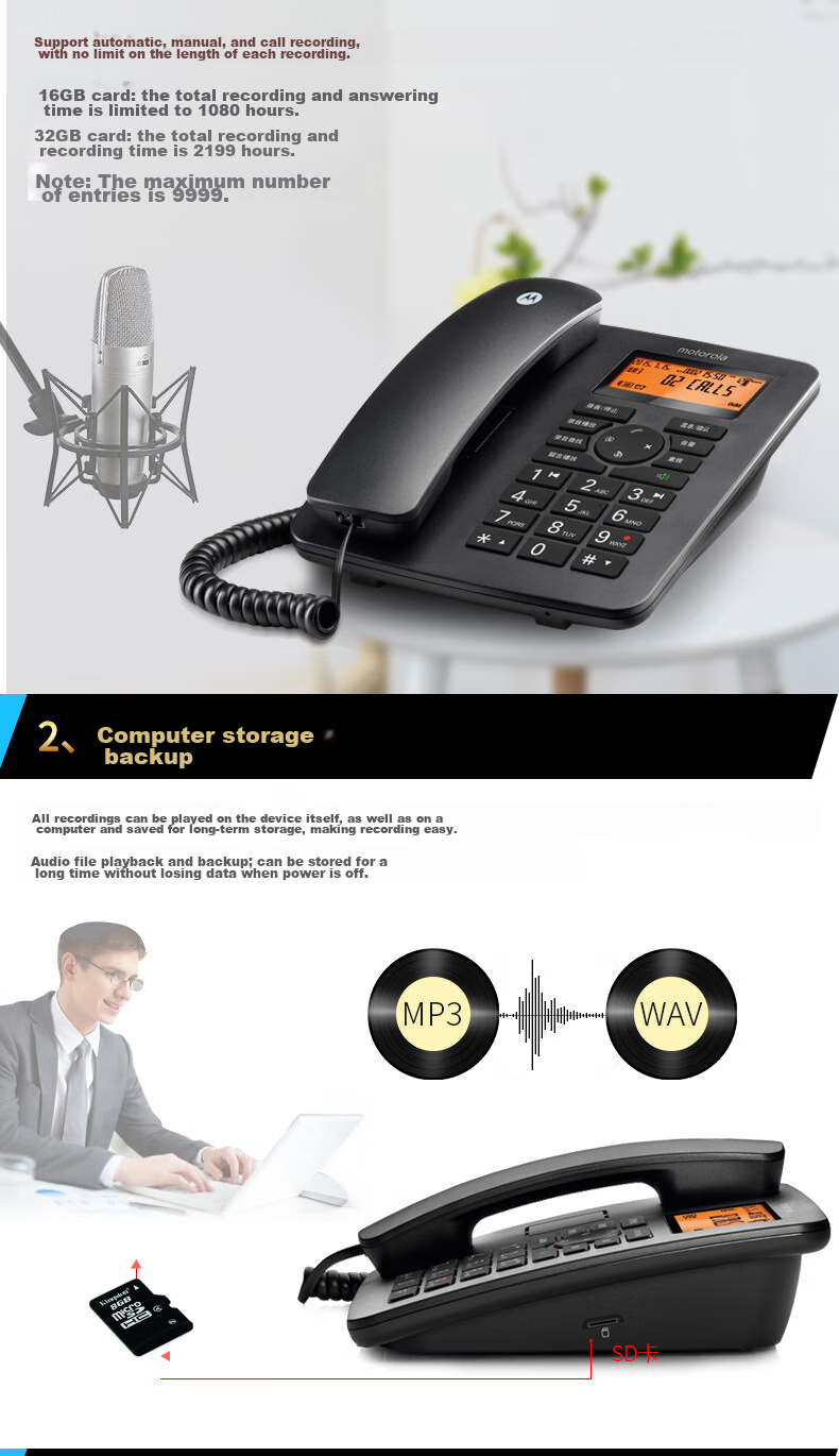 Motorola CT111C Conference Recording Telephone, Landline Phone, Office And Home Use, Smart TF Card Expansion Slot, Business Customer Service Call Center, Black 3